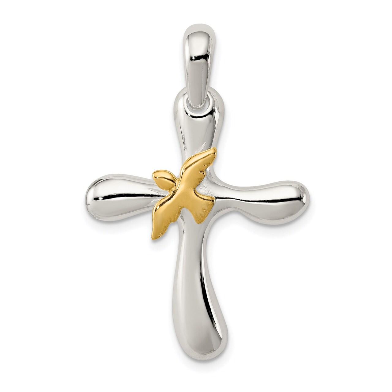 Sterling Silver Cross with Vermeil Dove Charm Jewerly 39mm x 25mm